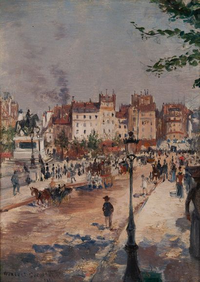 Norbert GOENEUTTE (1854-1894) On the Pont Neuf.
Oil on panel.
Signed and dated 1896...