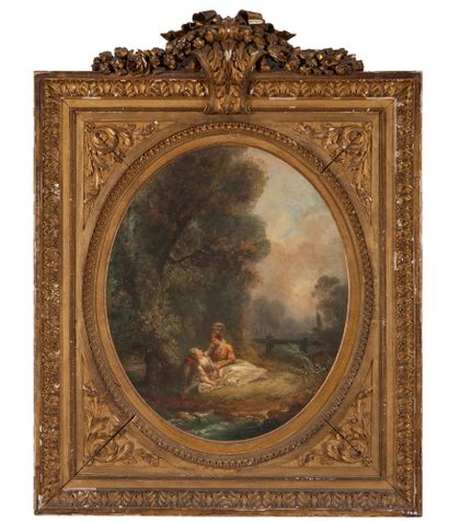 Attribué à Jean Frédéric SCHALL (Strasbourg 1752-id. 1825) The crowned lover.
Oil...