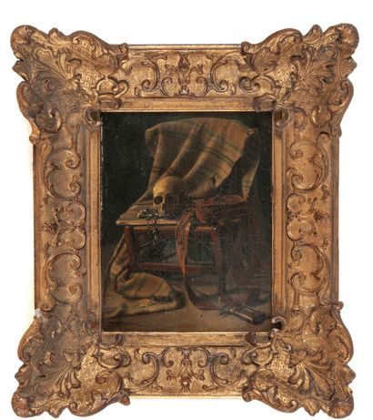 Jules WORMS (1832-1914) Vanité au sabre.
Huile sur toile.
Signée en bas à gauche.
24...