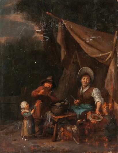 Ecole HOLLANDAISE du XVIIIème siècle La distribution de la soupe à ses enfants.
Huile...