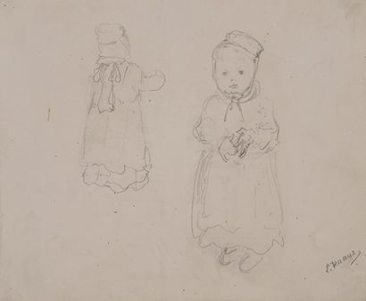 Ludwig Knaus (1829-1910) Etudes d'enfants.
Crayon noir sur papier.
Signé en bas à...