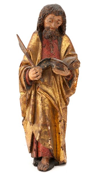 ÉCOLE FLAMANDE, vers 1500 Saint Matthias debout, vêtu d'un ample manteau tenant la...