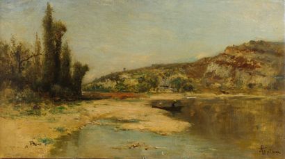 Adolphe APPIAN (1818-1898) Lac dans le Lyonnais (Antemore ?).
Huile sur toile.
Signée...