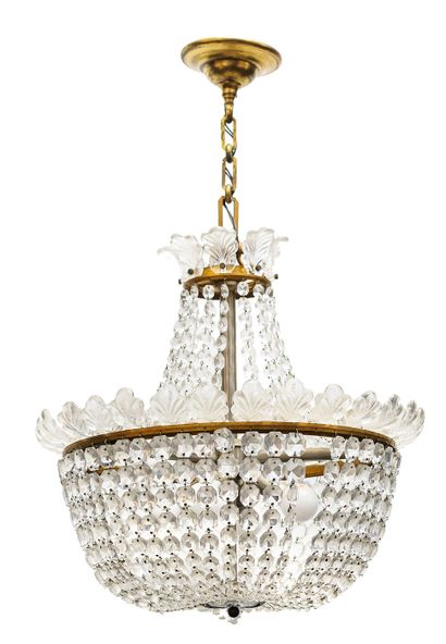 CRISTALLERIE de BACCARAT Small chandelier in the shape of a basket with four lights...