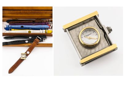 PEQUIGNET, Caméléon Boîtier de montre en acier et métal doré de forme rectangulaire....