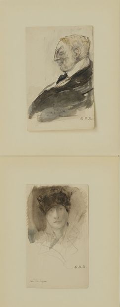 Georges-Victor HUGO (1868-1925) Lot de 12 dessins portraits, nu, paysages à la mine...