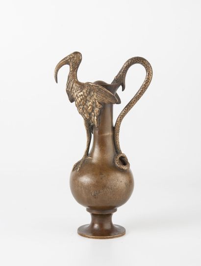 D'après Christophe FRATIN (1801-1864) Small decorative ewer on pedestal, the spout...
