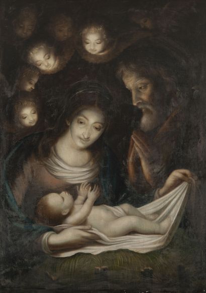 ÉCOLE ITALIENNE DU XVIIIÈME SIÈCLE Nativity. 

Oil on canvas, lined.

Label on the...
