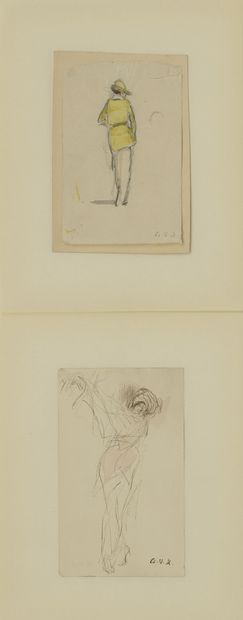 Georges-Victor HUGO (1868-1925) Lot de 12 dessins portraits, nu, paysages à la mine...