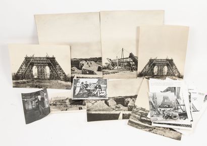 null Lot of a dozen photographs and prints of the construction stages of the Eiffel...