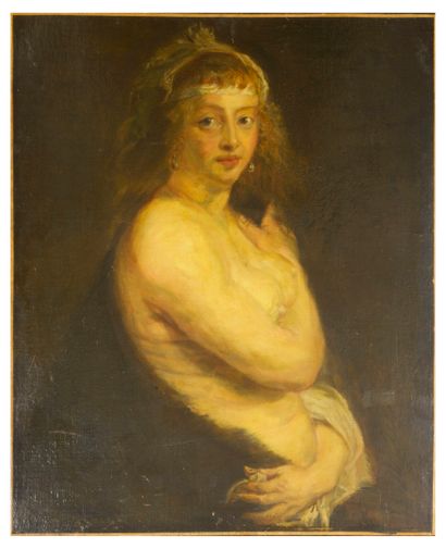 D'après Peter Paul RUBENS (1577-1640) Hélène Fourment or The little coat.

Oil on...