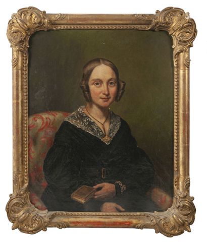 Attribuée à Johan GÖRBITZ (1782-1853) Portrait of a woman holding a book. 

Oil on...