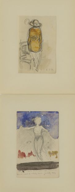 Georges-Victor HUGO (1868-1925) Lot de 12 dessins de portraits, paysages, à la mine...