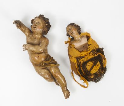 ITALIE, XVIIIème-XIXème siècles Deux sujets sculptés en bois polychrome, les visages...