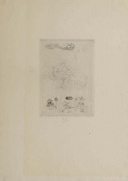 Félicien Rops (1833-1898) Lot de 4 gravures : 

- Nu féminin sur un canapé. 

Héliogravure.

Annotée...