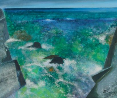 Camille HILAIRE (1916-2004) 
La vague.
Huile sur toile.
Signée en bas à droite.
Titrée...