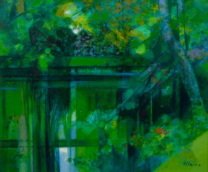 Camille HILAIRE (1916-2004) 
La rivière.
Huile sur toile.
Signée en bas à droite.
Contresignée...