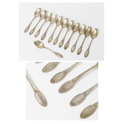 Tétard Frères Twelve coffee spoons, silver (950), model with net decorated with foliage,...