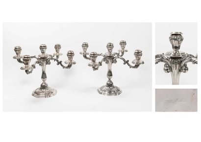 INDUSTRIA PERUANA PLATA ESTERLINA, CAMUSSO Pair of silver candelabras (925/min. 800)...