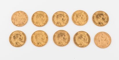 France Lot de 10 pièces de 20 francs or :

- Louis Napoléon Bonaparte, 1852 Paris....
