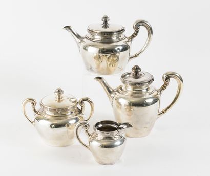 Maison QUEILLE Tea and coffee set (4 p.) in silver (950) with friezes of ribboned...