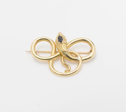 null Yellow gold (750) collar watch brooch featuring a coiled snake. The head is...