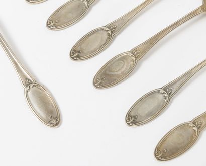 Tétard Frères Twelve coffee spoons, silver (950), model with net decorated with foliage,...