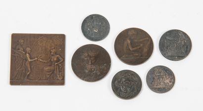 FRANCE, XIXème-XXème siècles Seven square or circular award medals (Art Décoratif,...