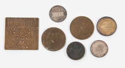 FRANCE, XIXème-XXème siècles Sept médailles carrée ou circulaires de prix (Art Décoratif,...