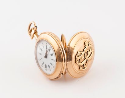 null Yellow gold (750) collar watch.

Back cover with raised numerals. 

White enamel...
