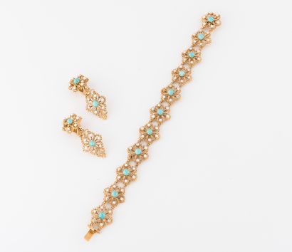 null Half set in yellow gold (750) comprising a bracelet and a pair of ear clips,...