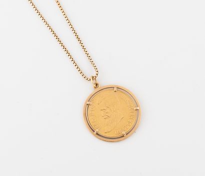 null Chaîne de cou en or jaune (750) à maille vénitienne et pendentif médaille Theodor...