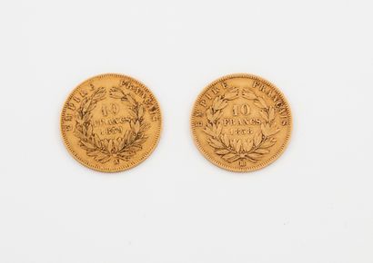 France Two coins of 10 francs gold, Napoleon III, Naked head, 1858 Strasbourg, 1859...