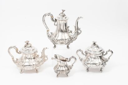 Harleux Tea and coffee set (4 p.) in silver (950), with acanthus decoration, friezes...