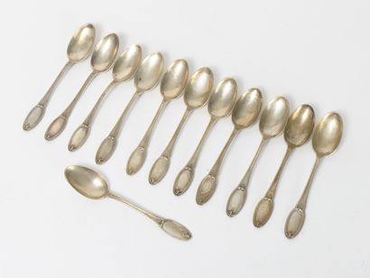 Tétard Frères Twelve coffee spoons, silver (950), model with net decorated with foliage,...