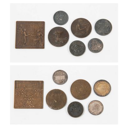 FRANCE, XIXème-XXème siècles Seven square or circular award medals (Art Décoratif,...