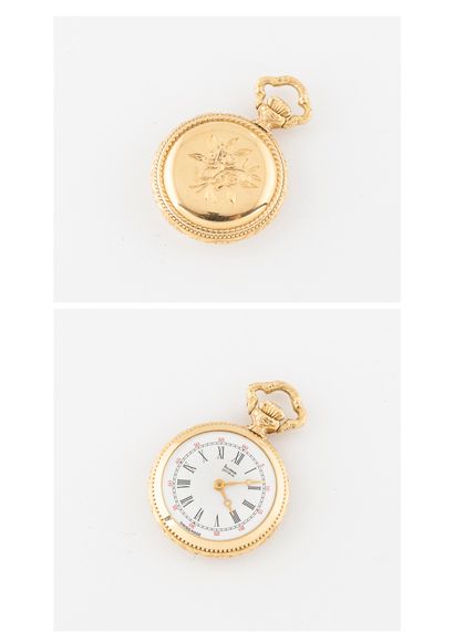 HUMA Yellow gold (750) collar watch.

Back cover decorated with a bouquet of flowers....