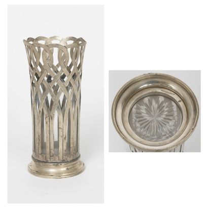 A. RISLER & CARRE, Paris Vase with a flared neck and a silver (950) mounting imitating...