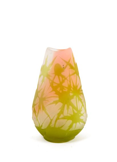 ÉTABLISSEMENTS GALLÉ Small conical vase with a flat bottom and a shuttle-shaped neck.

Green...