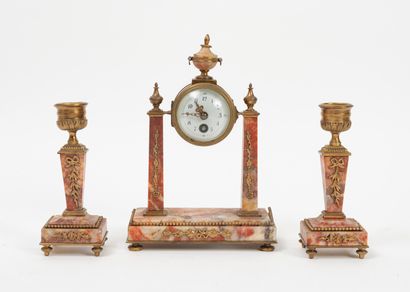 DEUX GARNITURES 
Gilt bronze and marble, Louis XVI style, circa 1900:




One composed...