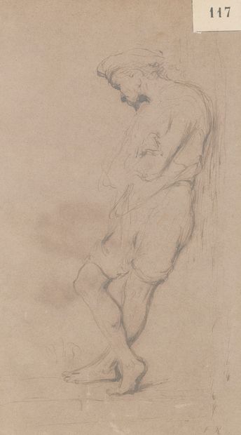 Attribué à Ferdinand ROYBET (1840-1920) Etude d'homme appuyé sur un mur.

Dessin...