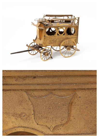 Angleterre, XIXème siècle 
Brass and steel omnibus model, engraved on two side cartouches:...