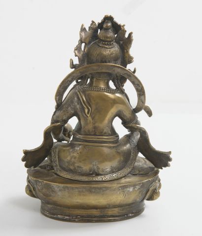 SINO-TIBET, fin XIXème - début du XXème siècle Bronze Jambhala seated and crowned...