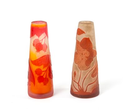 ÉTABLISSEMENTS GALLÉ A set of two small flat-bottomed truncated cone-shaped vases.

Proofs...