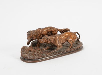 D'après Pierre-Jules MENE (1810-1879 Groupe de chiens (mignonette).

Epreuve en bronze...