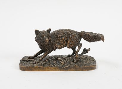 D'après Pierre-Jules MÊNE (1810-1879) Fox at the fence.

Proof in bronze with brown...