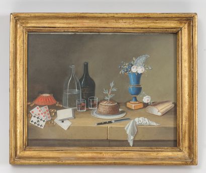 Johann RUDOLF FEYERABEND (1779-1814) dit LELONG Nature morte aux cartes à jouer,...