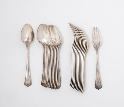 Twelve silver (950) triangular spatula cutlery...