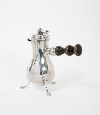 BORDEAUX A silver (950) baluster-shaped coffee pot with a fluted spout, standing...