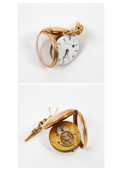 J.F. de la ROUX, à Saint Chamond Yellow gold (750) pocket watch.

Caseband and bezel...
